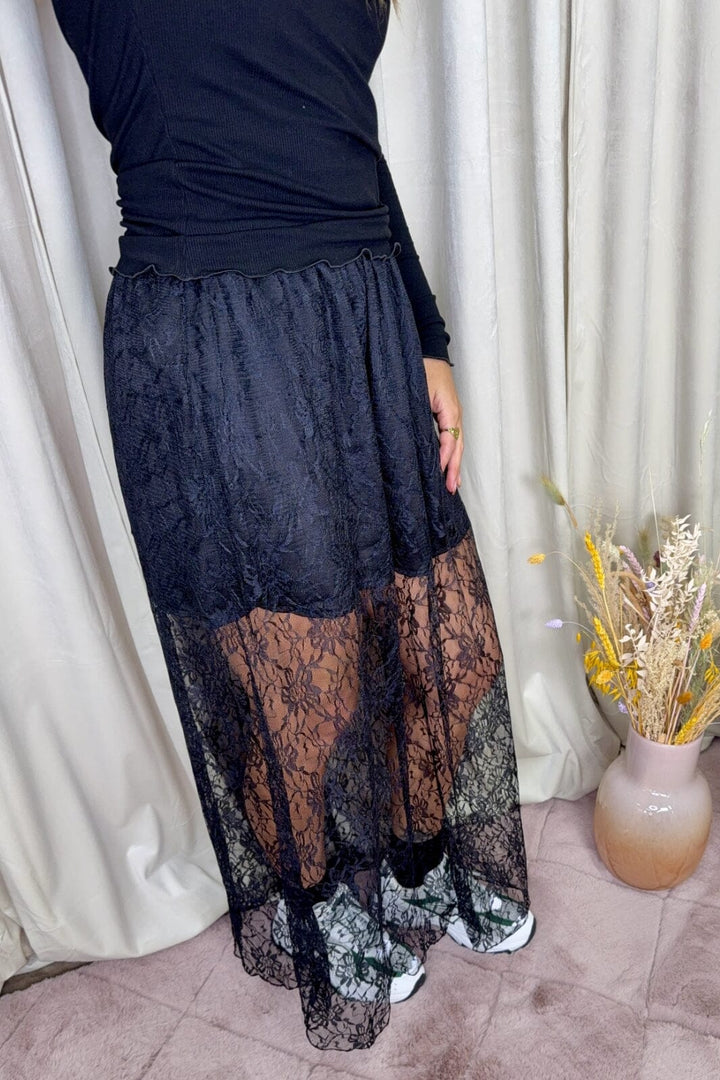 A-bee - Long Lace Skirt 3198 5 - Black Nederdele 