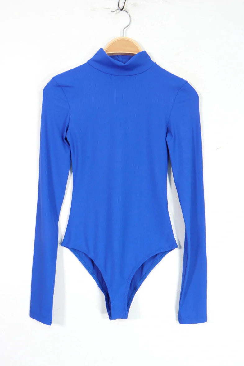 A-bee - Long Sleeve Mock Neck Bodysuit 1603 - Royal Blue Bodystockings 