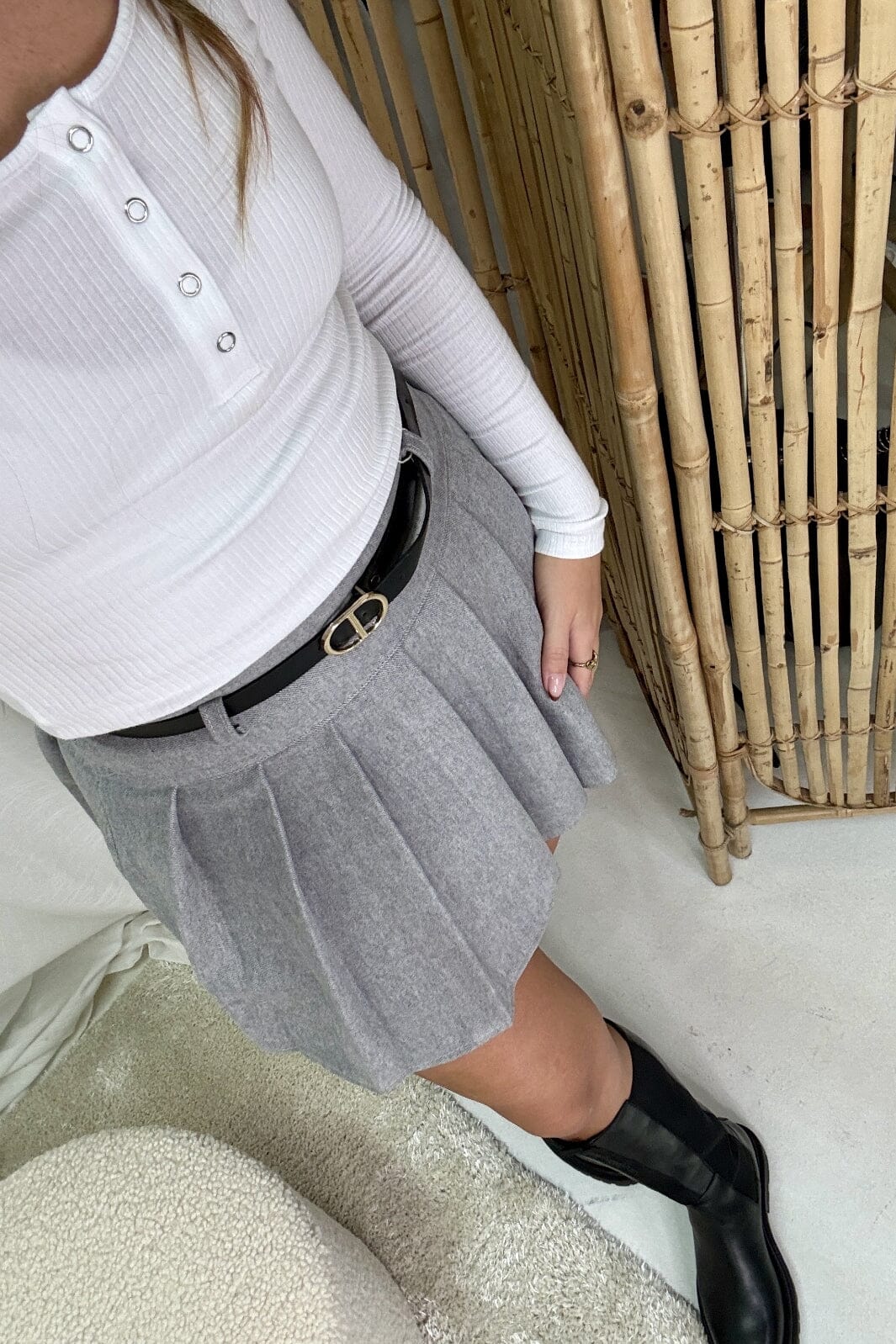 A-bee - Pleated Skirt CAMILLE - Grey Nederdele 