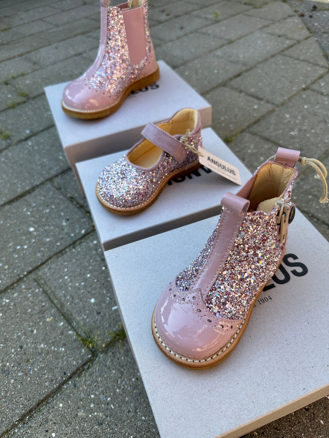 Angulus - Chelsea støvle med glitter og brogues detaljer - 3283/3294/037 Mauve/Mauve Glitter Støvler 