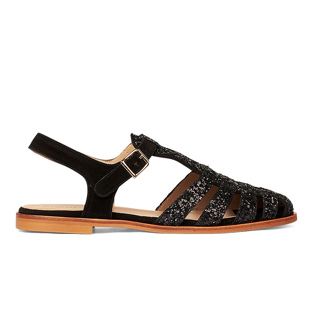 Angulus - Remsandal med spænde - 2486/1163 Black Glitter/Black Sandaler 