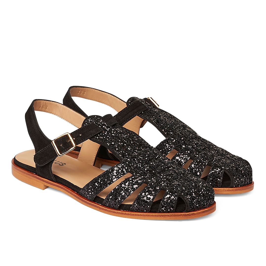 Angulus - Remsandal med spænde - 2486/1163 Black Glitter/Black Sandaler 