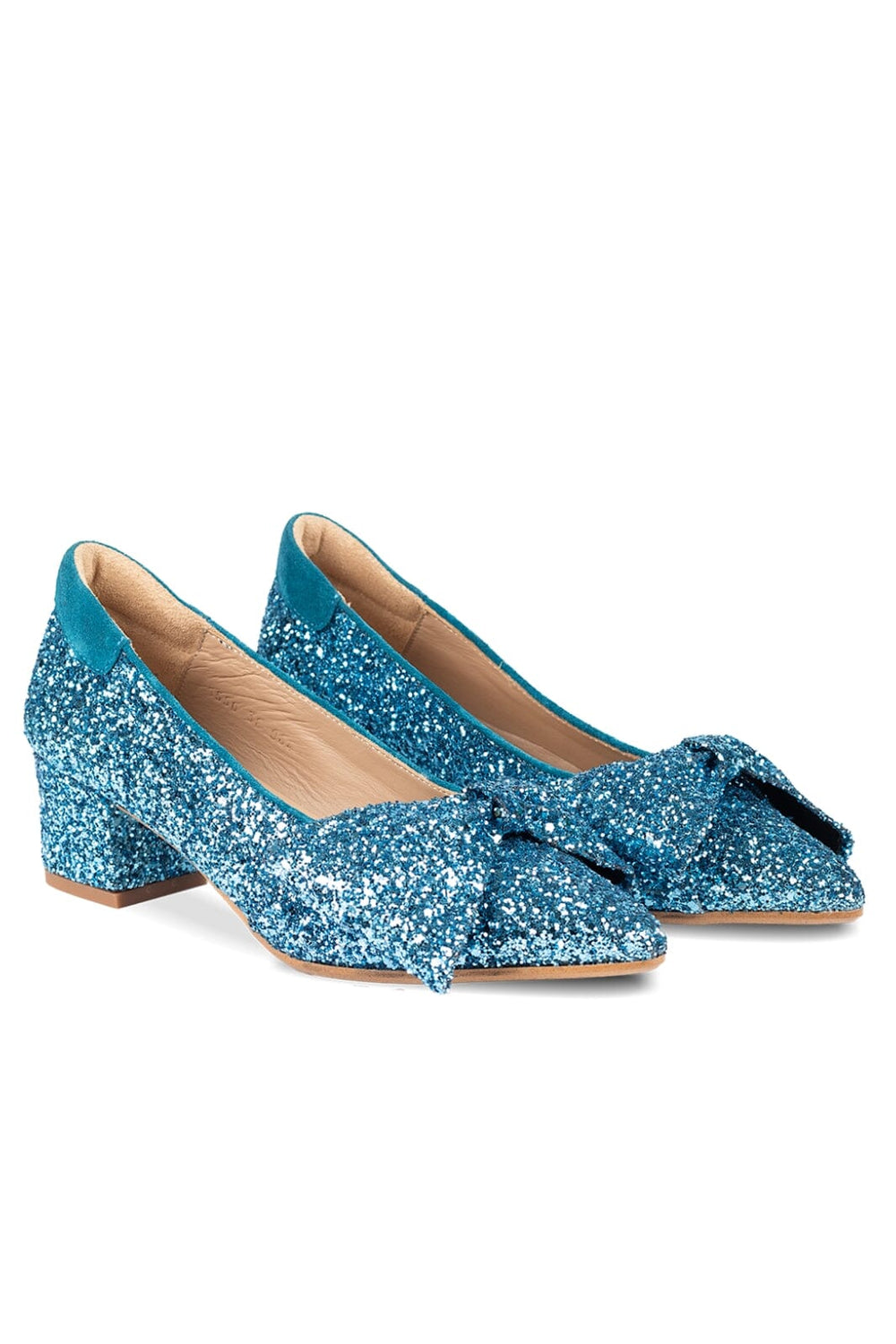 Angulus - Sløjfepump i funklende glitter - 2828/2834 Aqua Glitter/Aqua Pumps 