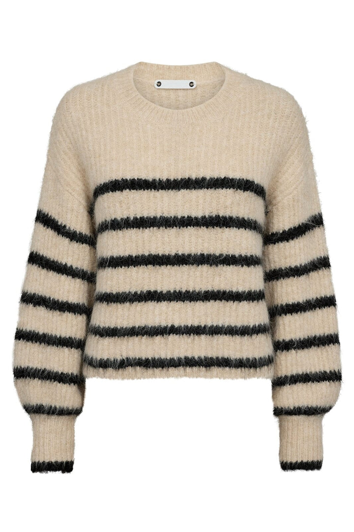 Co´couture - Coraliecc Crop Stripe O-Knit 32156 - 19996 Boneblack Strikbluser 