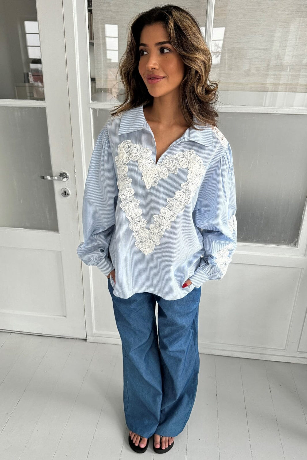 Continue - Dagny Shirt 14787 - Blue Stripe Lace Heart