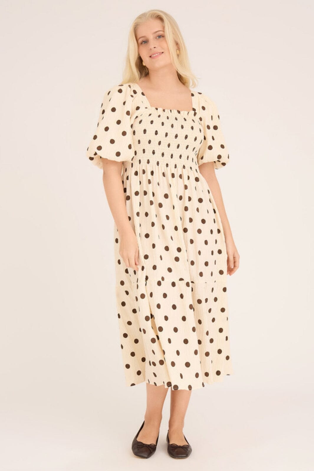 A-View - Cheri Dot Dress - 186 Sand/Brown