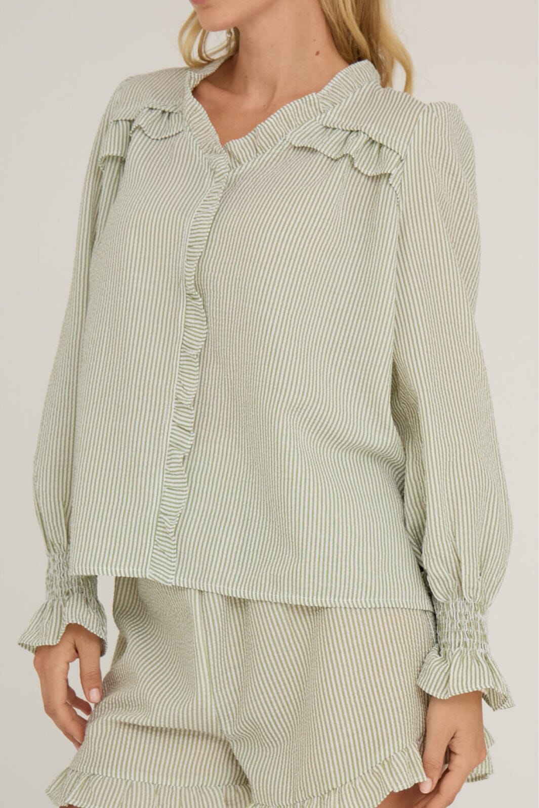 A-View - Sonja Frill Blouse - 068 White/Green