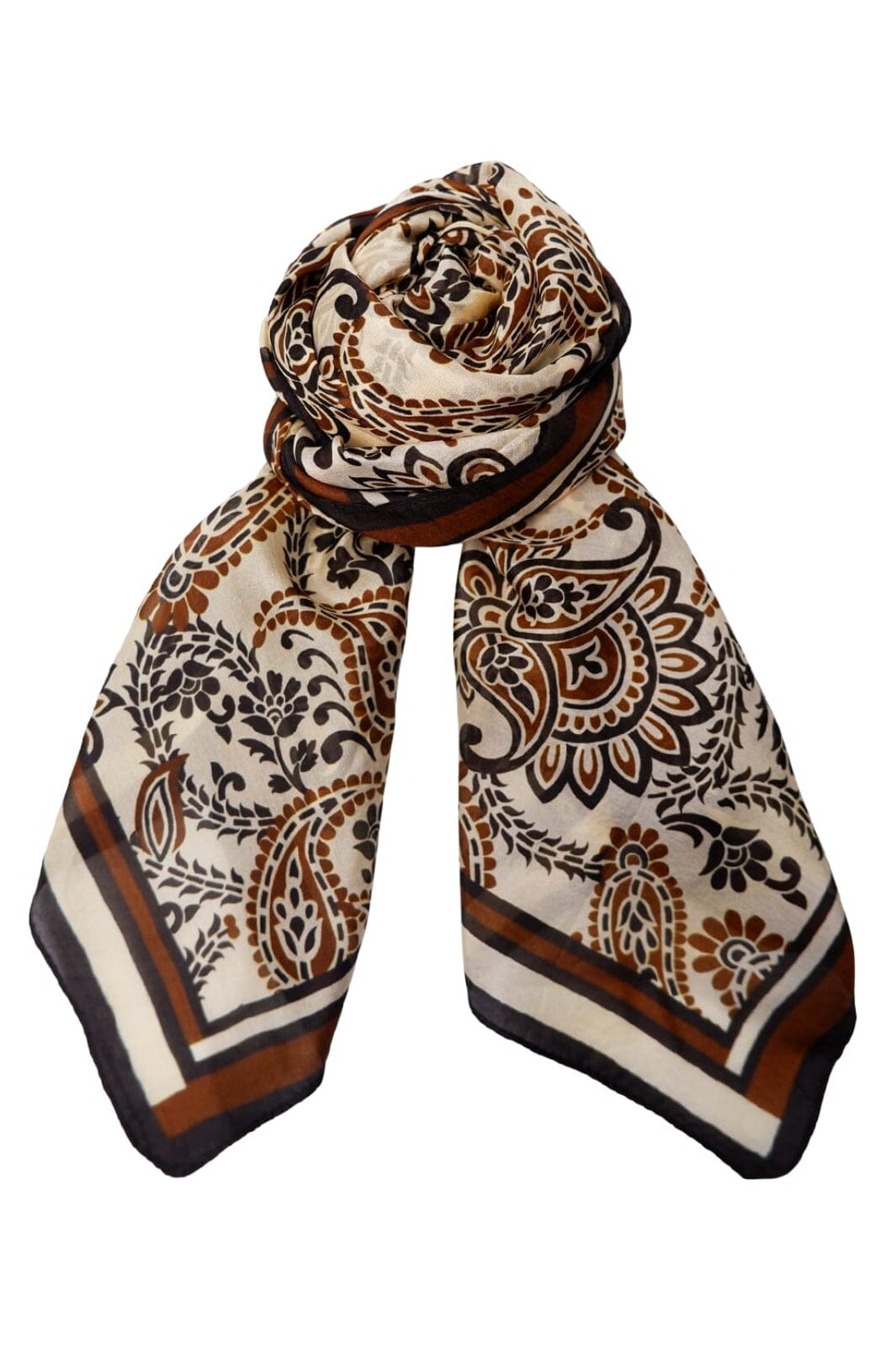 Black Colour - Bccarrie Silk Scarf 208368 - Brown Paisley