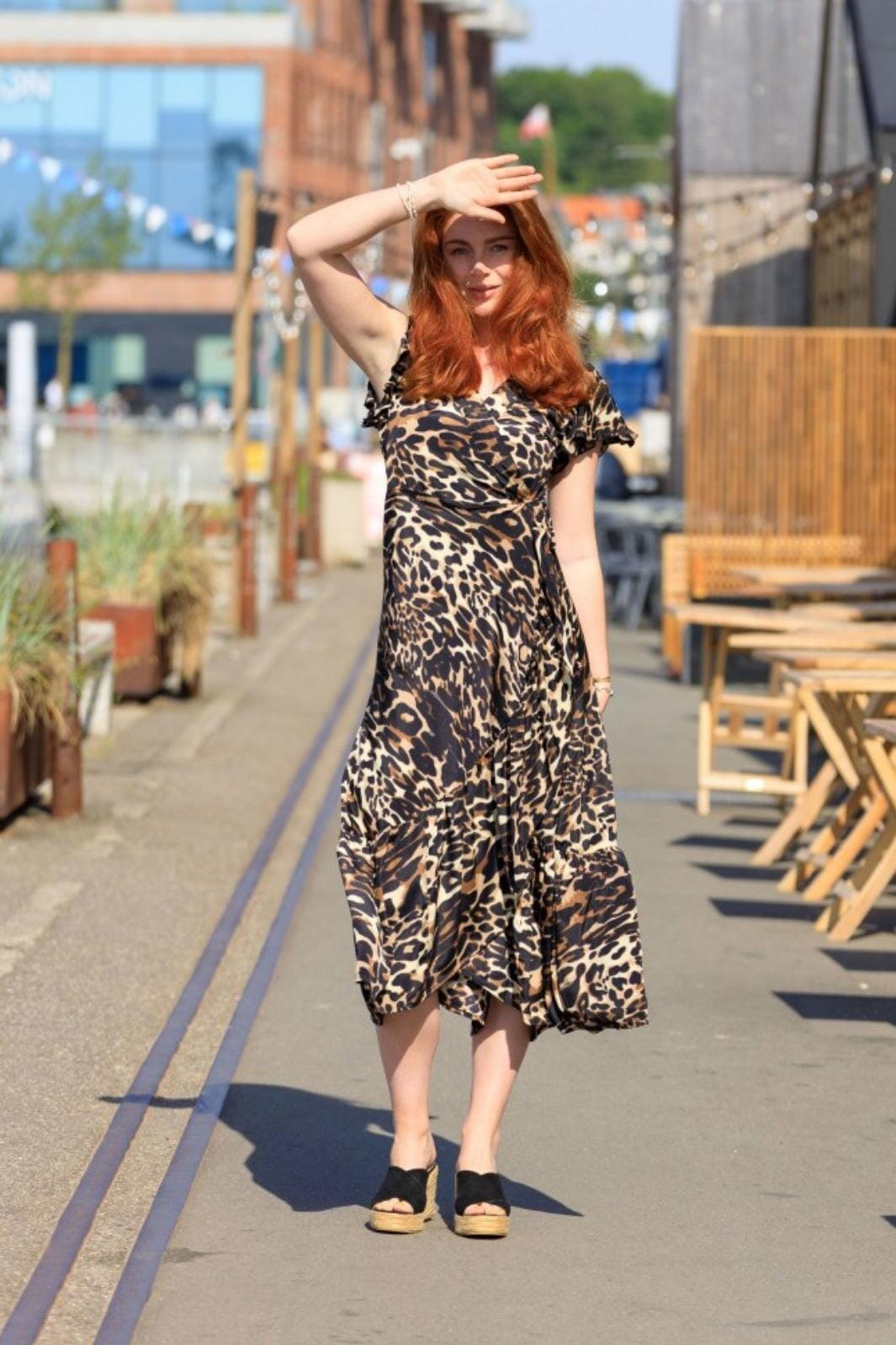 Forudbestilling - Black Colour - Bcluna Flared Wrap Dress - Leopard Kjoler 