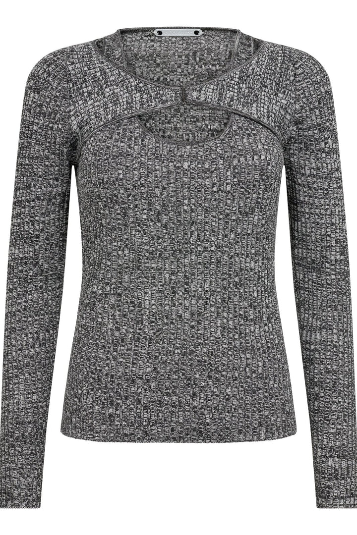 Forudbestilling - Co´couture - Baducc Melange Cut Out Knit - 155 Black Melange Bluser 