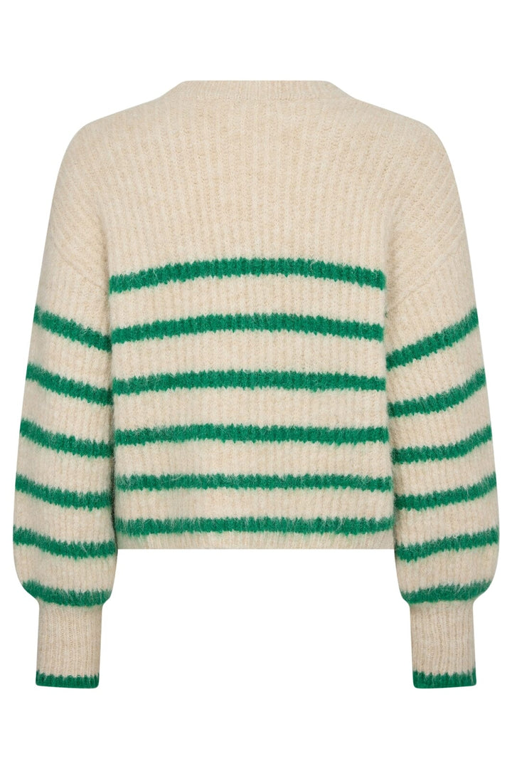 Forudbestilling - Co´couture - Coraliecc Crop Stripe O-Knit 32156 - 19934 Bonegreen Strikbluser 