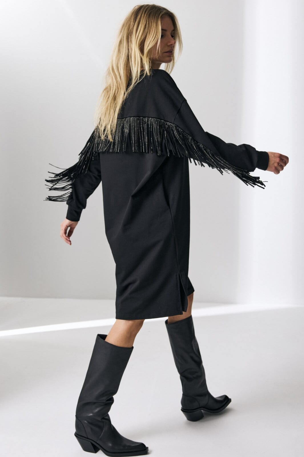 Co´Couture - Studcc Fringe Sweat Dress 36455 - 96 - Black