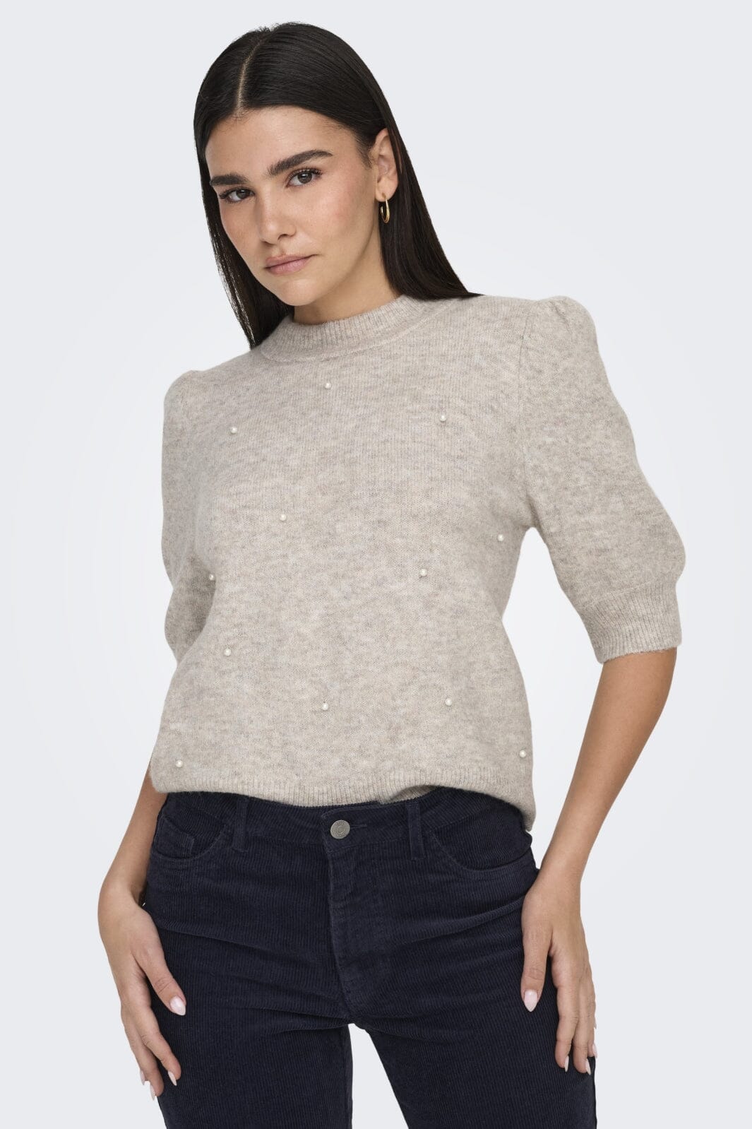 JDY - Jdyrue Life 2/4 Pearl Pullover Knt 15342271 - 4685289 - Chateau Gray Melange W. White Pearls