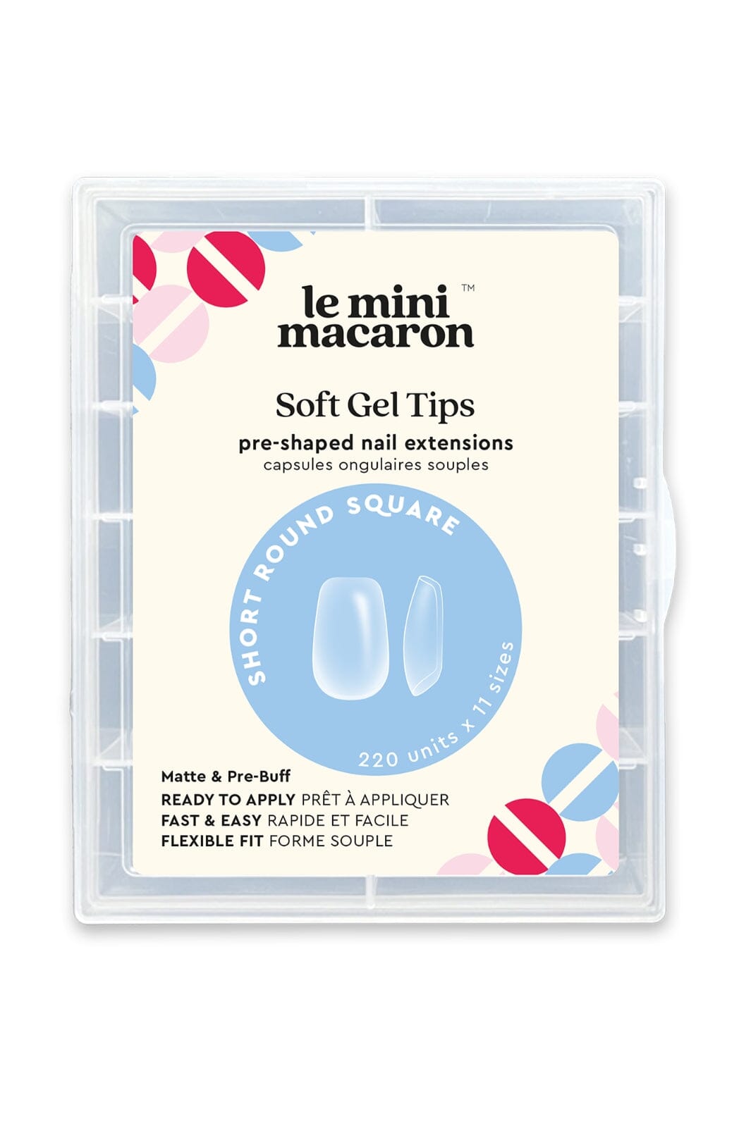 Le Mini Macaron - Le Gel Nail Tips (220 Stk) GNT005 - Short Round Square, Matte & Pre Buff Effect