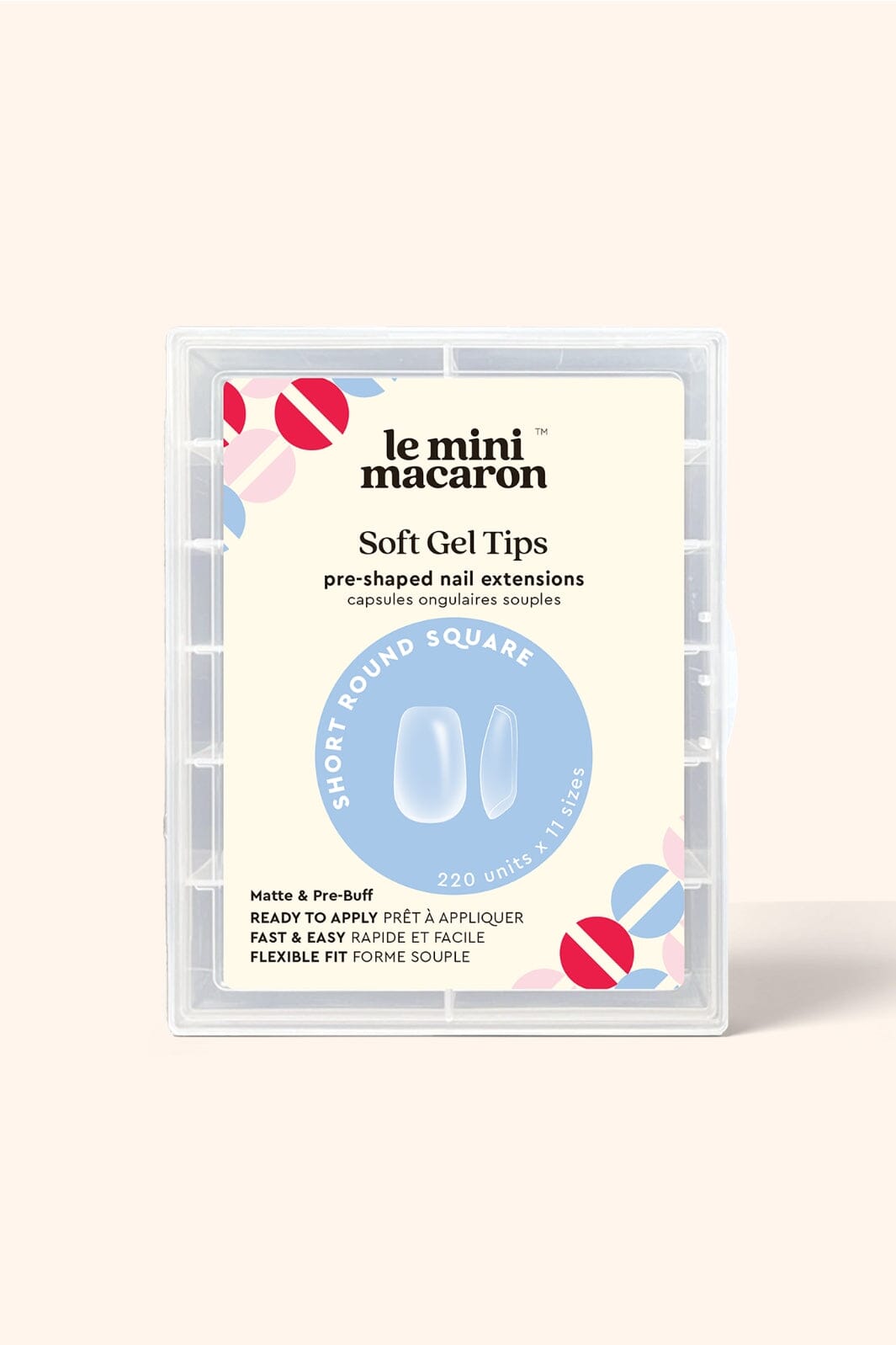 Le Mini Macaron - Le Gel Nail Tips (220 Stk) GNT005 - Short Round Square, Matte & Pre Buff Effect