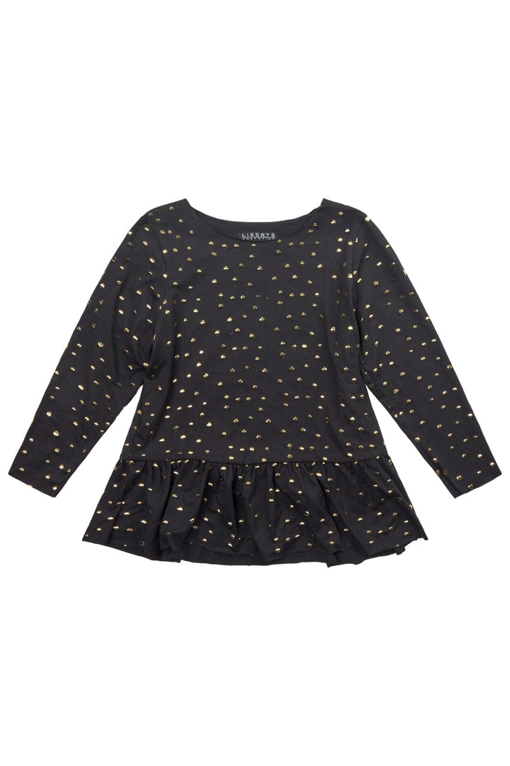 Forudbestilling - Liberté Ami - Alma-Ls-Frill-Tshirt (Kids) - Black Gold Dot 2 Bluser 