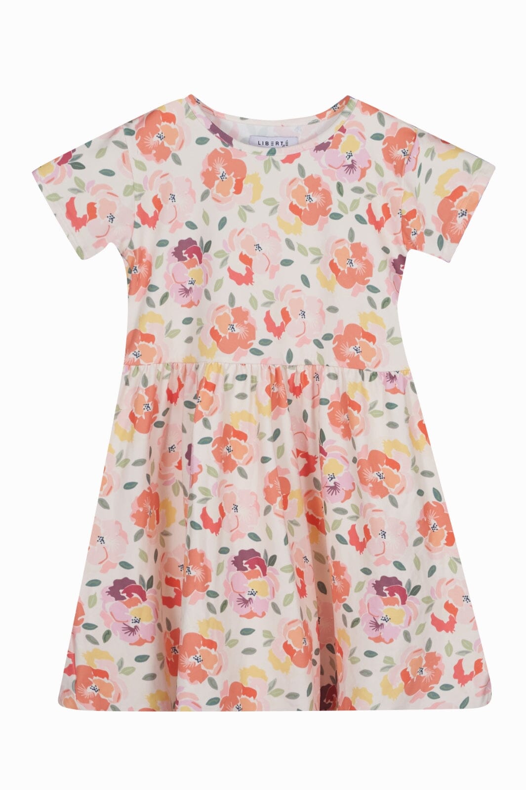 Forudbestilling - Liberte Ami - Alma-Ss-Babydoll-Dress (Kids) - Creamy Peach Flower Kjoler 