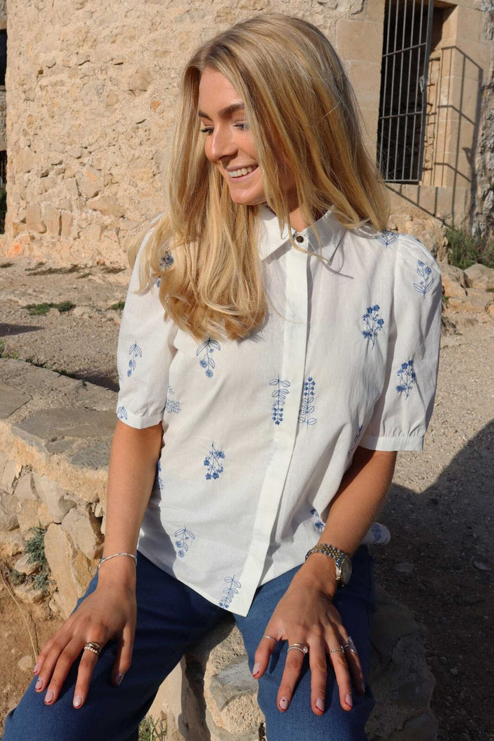 Liberte - Flora-Ss-Blouse 22181 - White Blue Flower