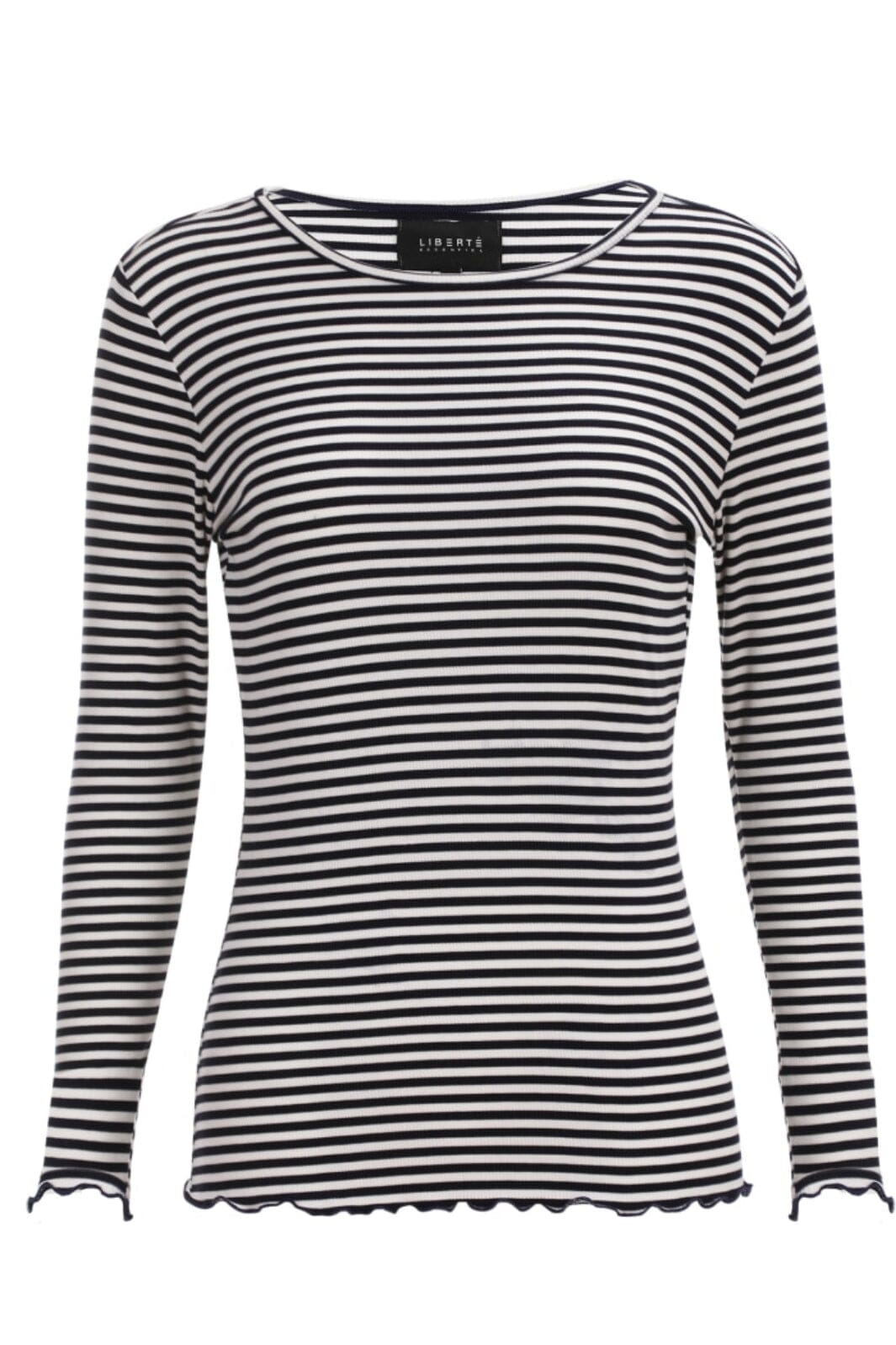 Forudbestilling - Liberte - Natalia Ls Round Neck Blouse - Black Creme Small Stripe Bluser 