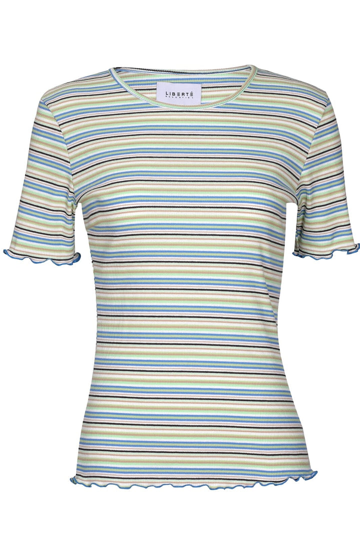 Forudbestilling - Liberte - Natalia-Ss-Blouse - Blue Mint Sand Stripe Bluser 