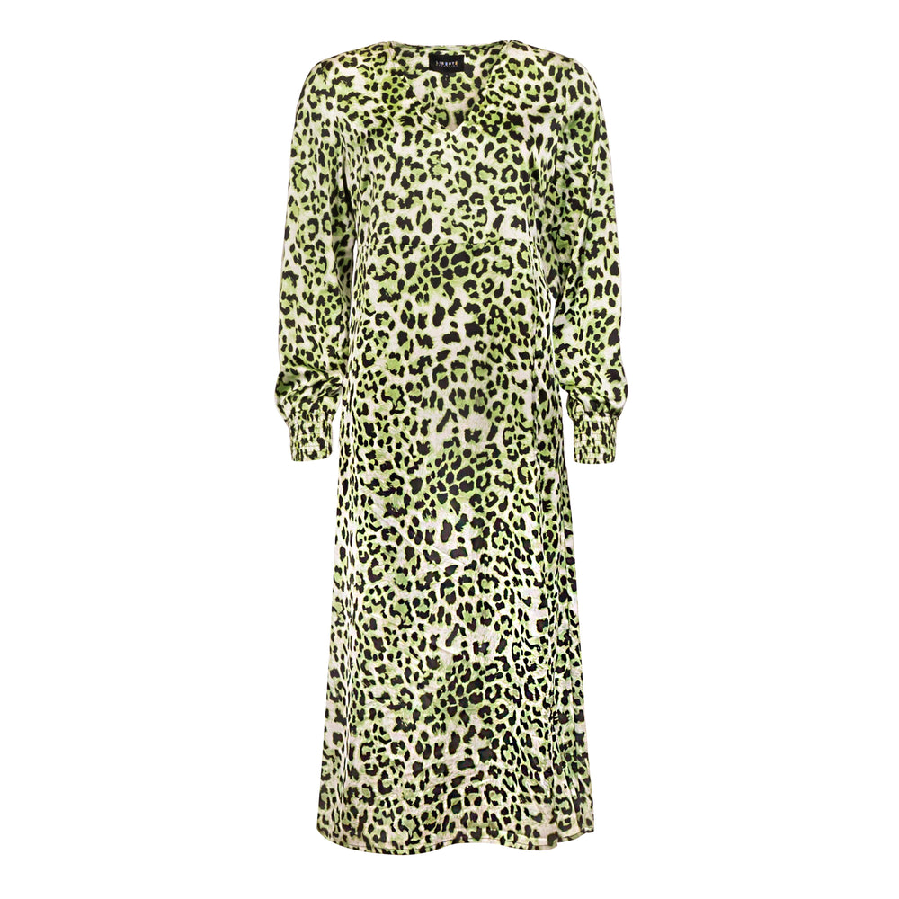 Forudbestilling - Liberte - Solly-Ls-Vneck-Dress - Lime Leo Kjoler 