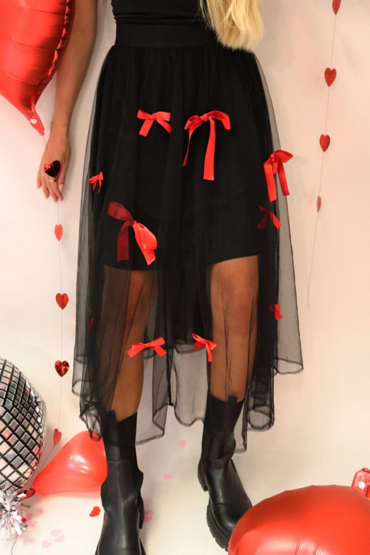 Forudbestilling - Liberte - Tulle-Bow-Skirt 22125 - Black Red Bow Nederdele 