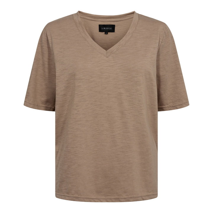 Forudbestilling - Liberte - Ulla-Ss-Vneck-Tshirt - Dusty Light Brown T-shirts 