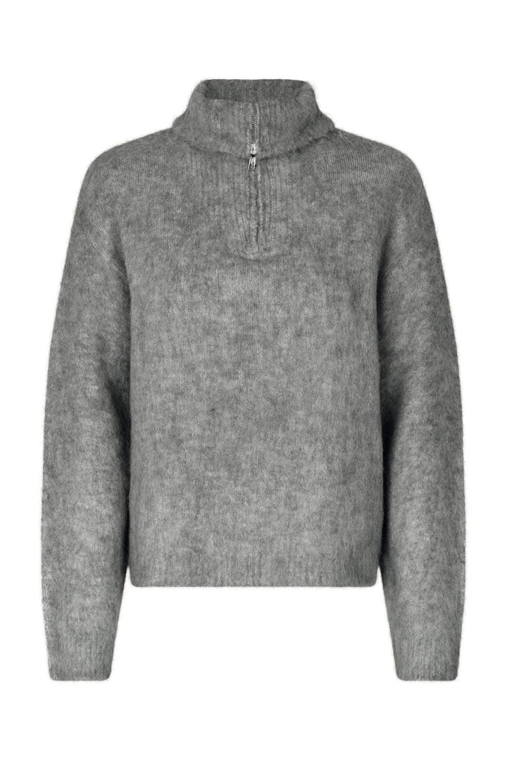 Forudbestilling - Modström - Kanemd Zip T-Neck - 7088 Dark Grey Melange Strikbluser 