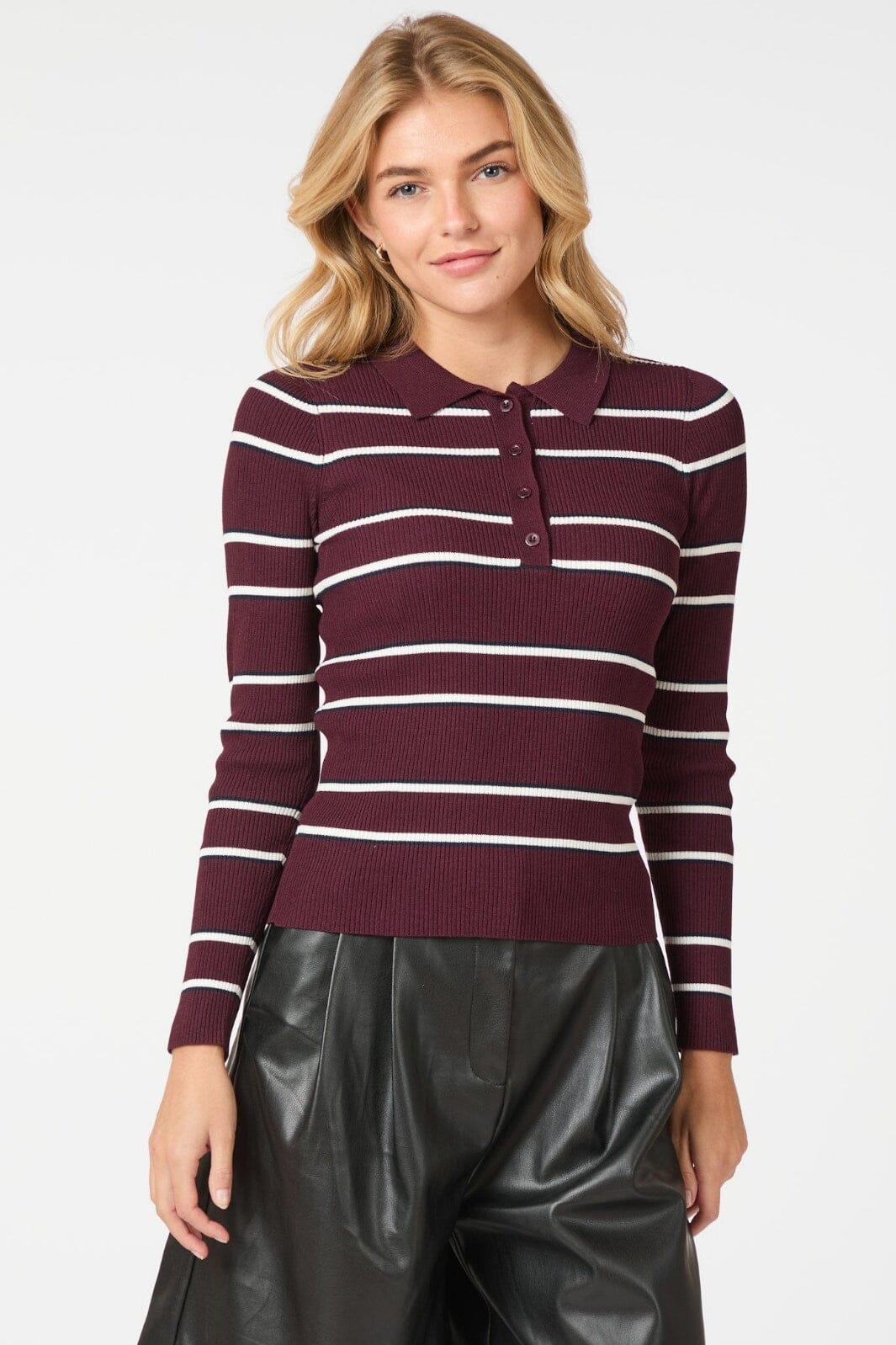 Neo Noir - Jillan Polo Knit Blouse 164431 - Wine