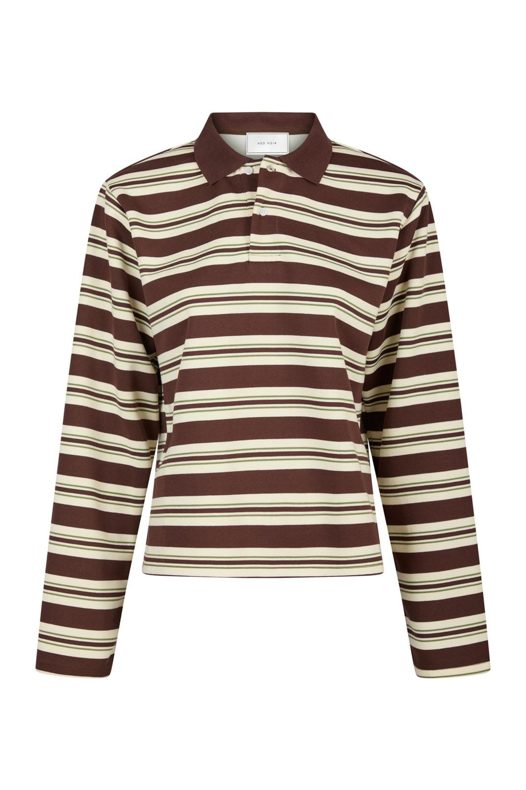 Neo Noir - Mala Stripe Polo Blouse 164074 - Brown