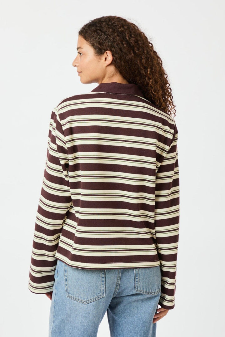 Forudbestilling - Neo Noir - Mala Stripe Polo Blouse 164074 - Brown Bluser 