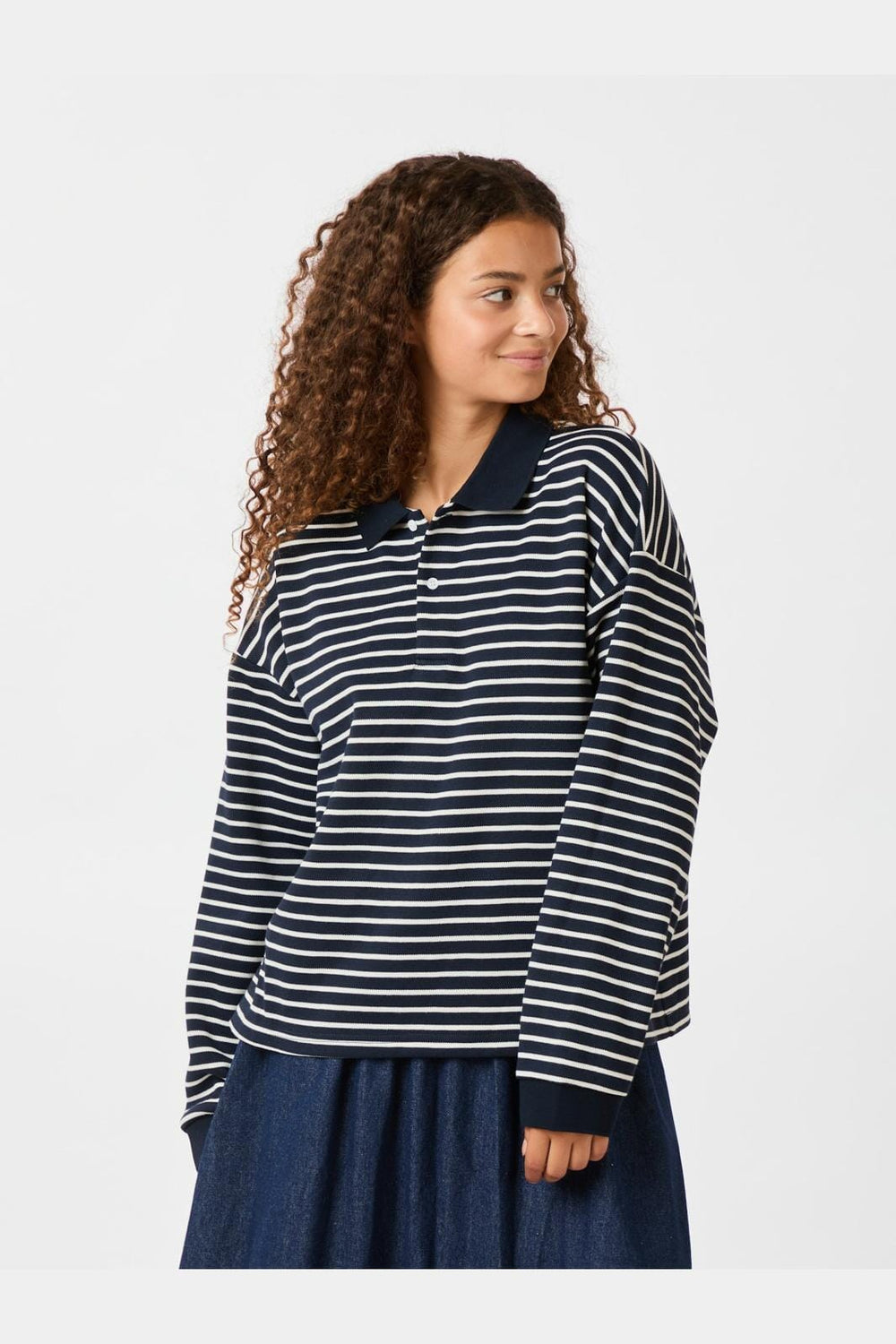 Neo Noir - Sara Stripe Polo Blouse 163312 - Navy