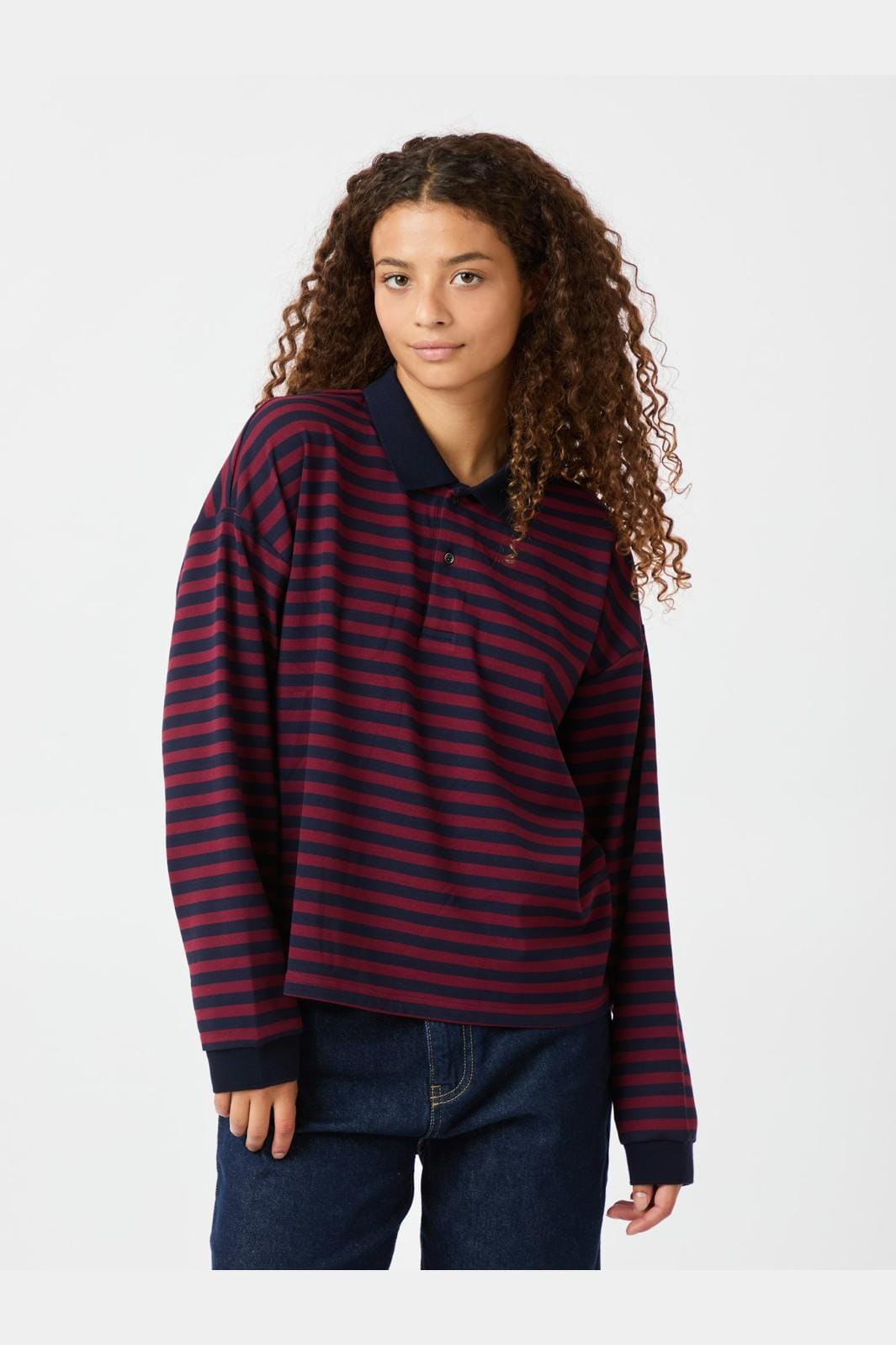 Neo Noir - Sara Wide Stripe Polo Blouse 164258 - Navy