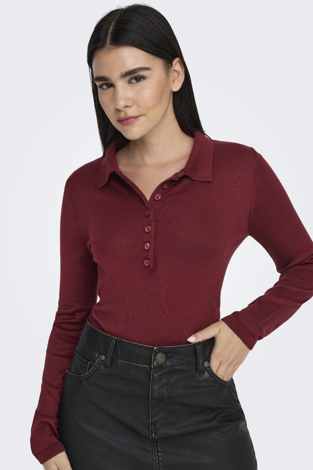 Only - Onlcathrine Ls Polo Neck Knt 15347184 - 4752974 - Cabernet