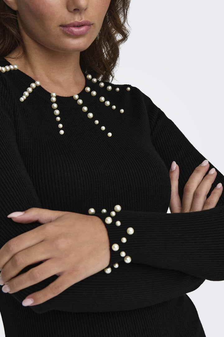 Only - Onlida Ls Oneck Pearl Dress Knt 15334548 - 4611371 - Black White Pearls