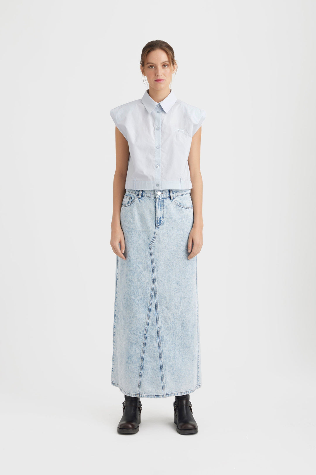 Gestuz - MilyGZ HW long skirt - Mid blue washed Nederdele 