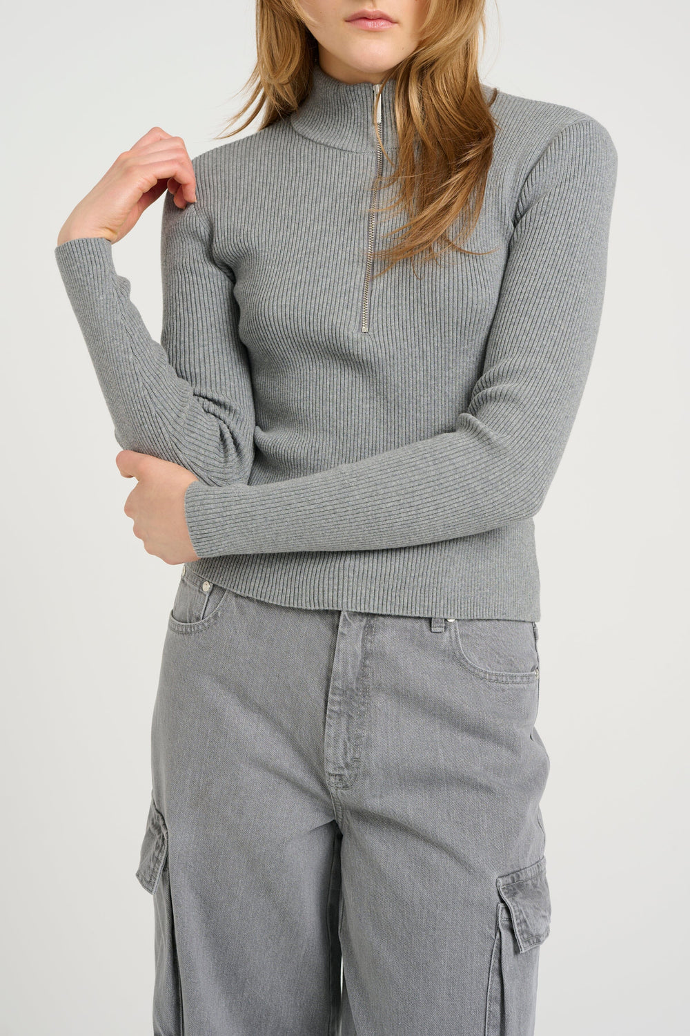 Gestuz - Yasmiagz Zipper Pullover 10909819 - 106849 - Grey Melange Strikbluser 