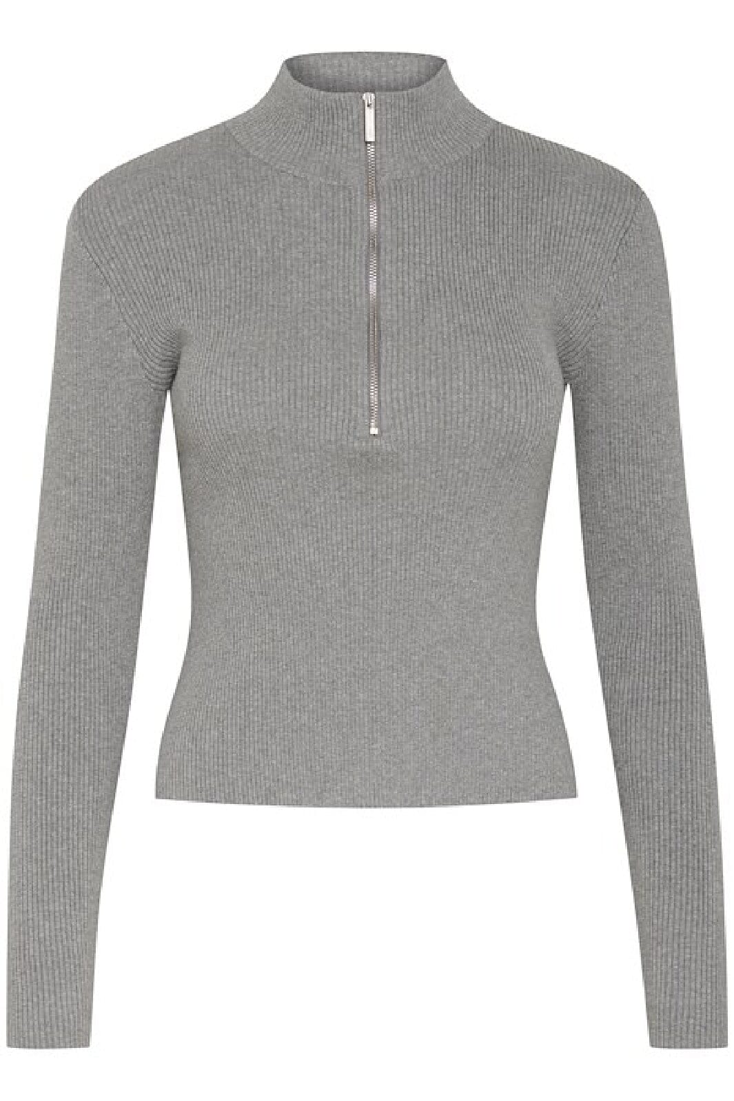 Gestuz - Yasmiagz Zipper Pullover 10909819 - 106849 - Grey Melange Strikbluser 