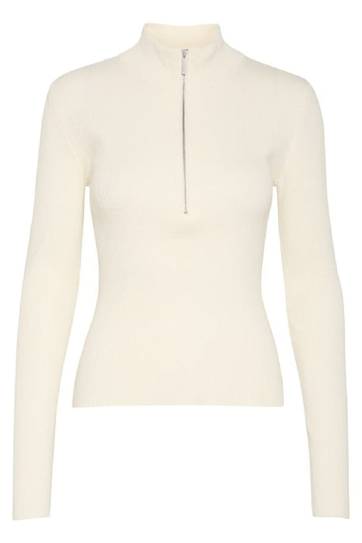 Gestuz - Yasmiagz Zipper Pullover 10909819 - 110103 - Egret Strikbluser 