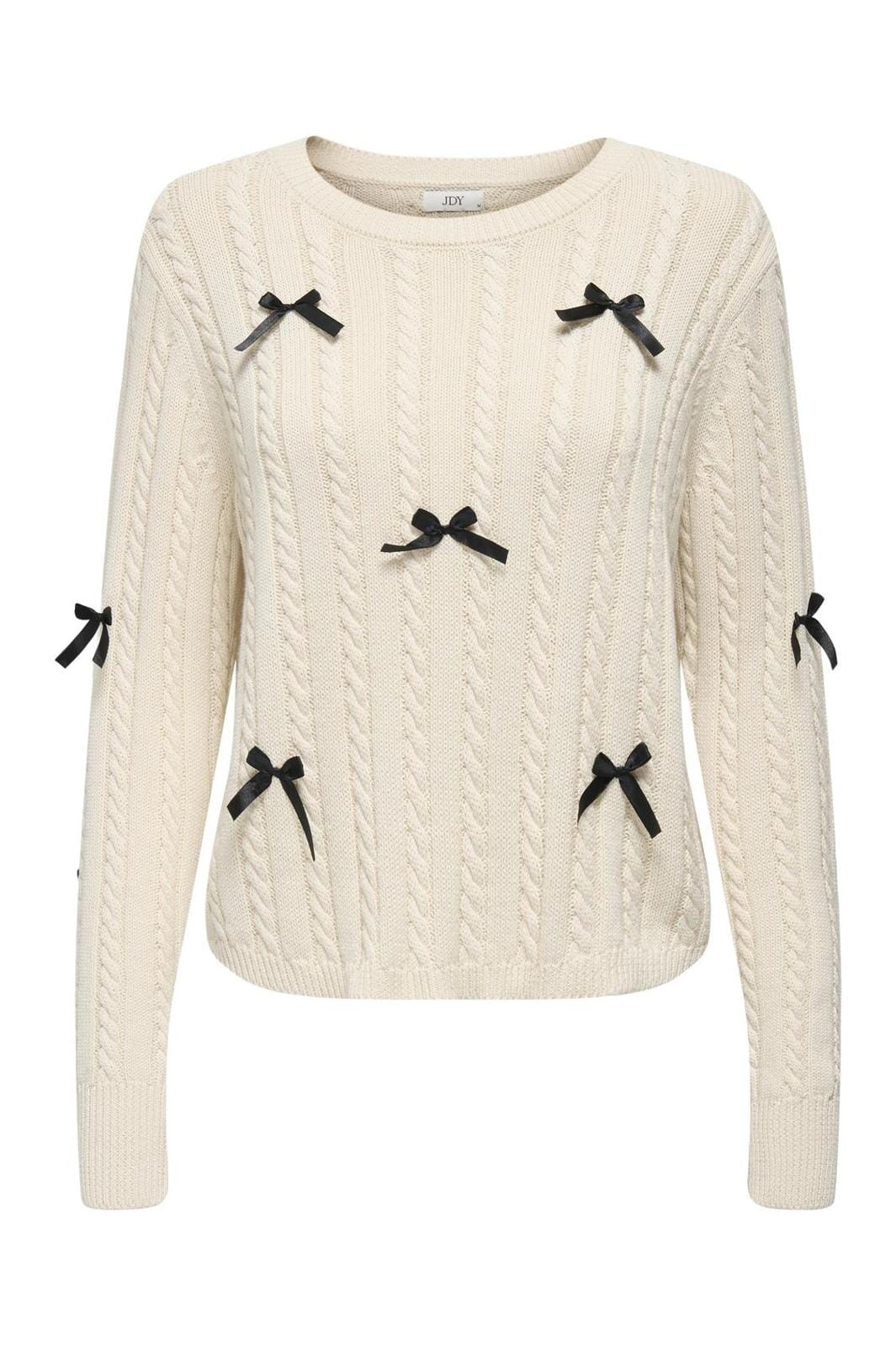 Jdy - Jdybow L/S O-Neck Cable Pullover Knt - 4714264 Birch W. Black Bows