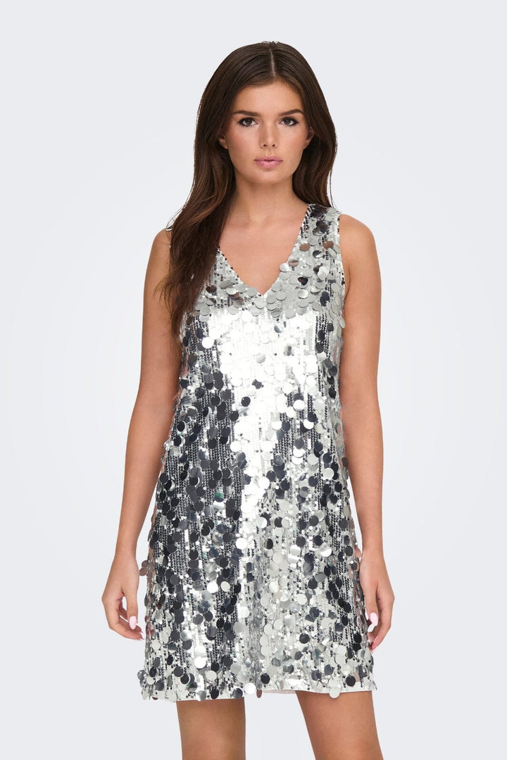 JDY - Jdyclaire S/L Sequins V-Neck Dress 15350703 - 4781152 - Silver