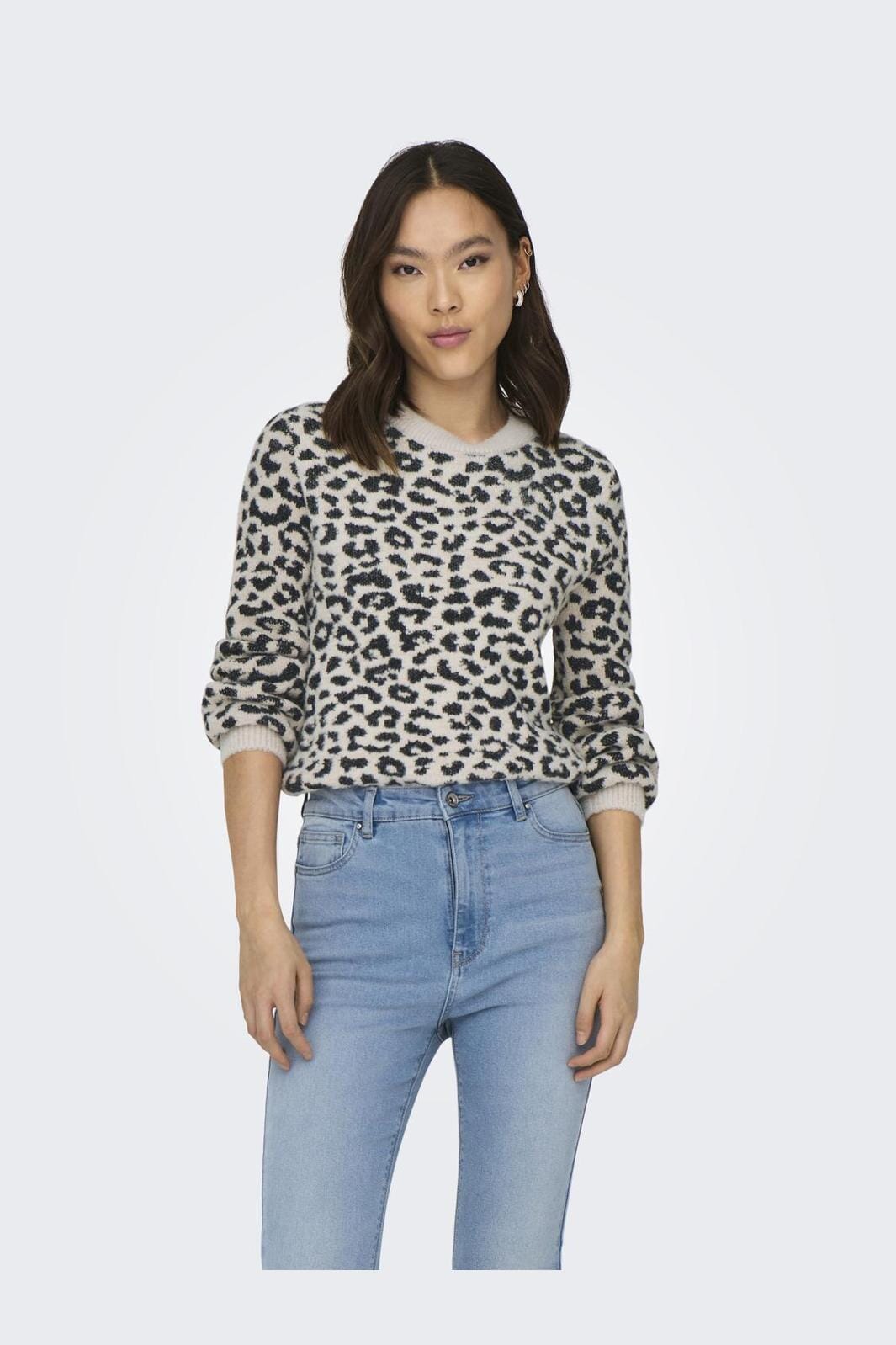 Jdy - Jdylorraine Animal L/S Pullover Knt - 4285264 Cement Black Leopard Spots