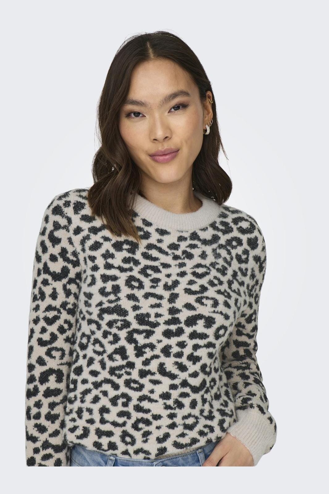 Jdy - Jdylorraine Animal L/S Pullover Knt - 4285264 Cement Black Leopard Spots