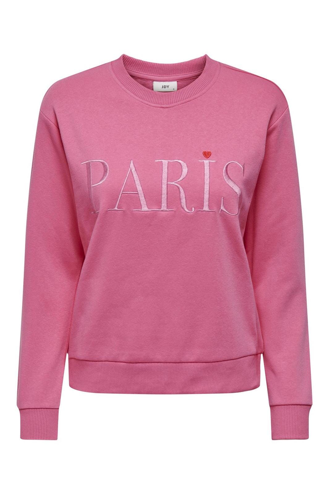 Jdy - Jdyparis L/S Emb Sweat - 4211091 Shocking Pink Paris Heart Embroidery