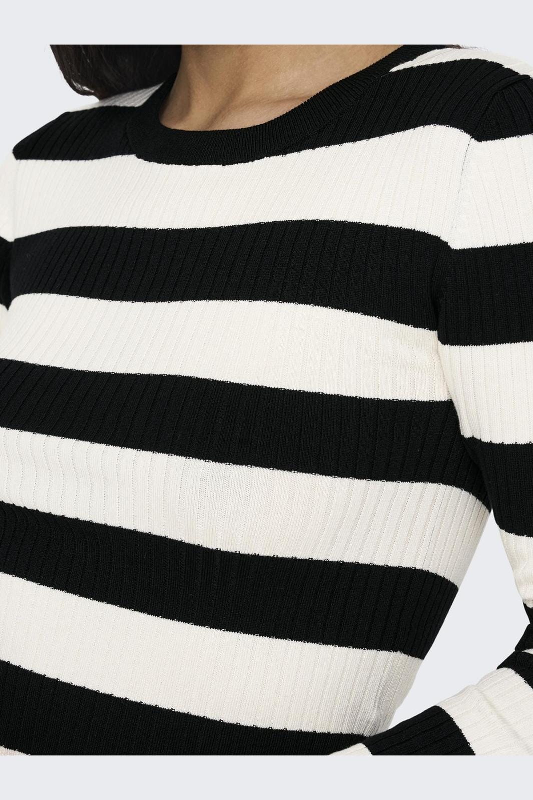 Jdy - Jdyplum L/S O-Neck Pullover Knt - 4149549 Black W Eggnog Stripes