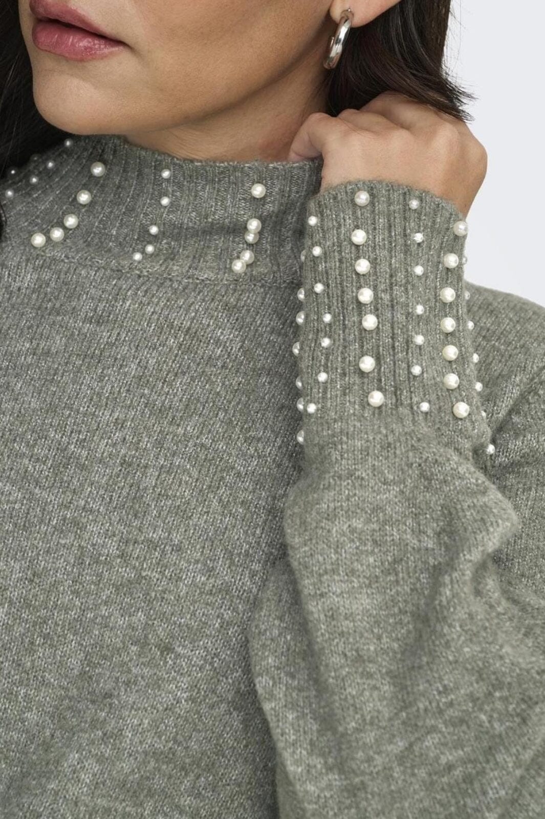 JDY - Jdyrue Life L/S Hn Pearl Detail Pull Knt - 4622633 Castor Gray White Pearls