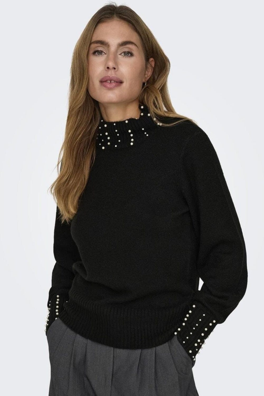 JDY - Jdyrue Life L/S Hn Pearl Detail Pull Knt - 4696363 Black White Pearls