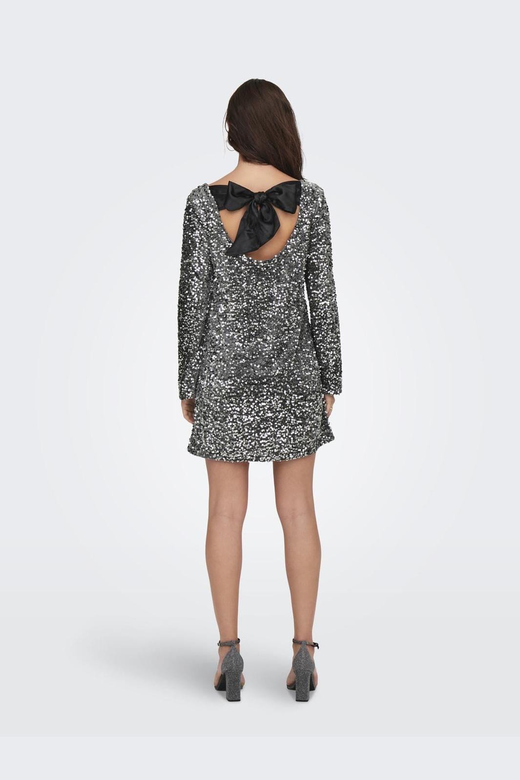 JDY - Jdysara L/S Bow Sequins Dress - 4640070 Silver Black Bow