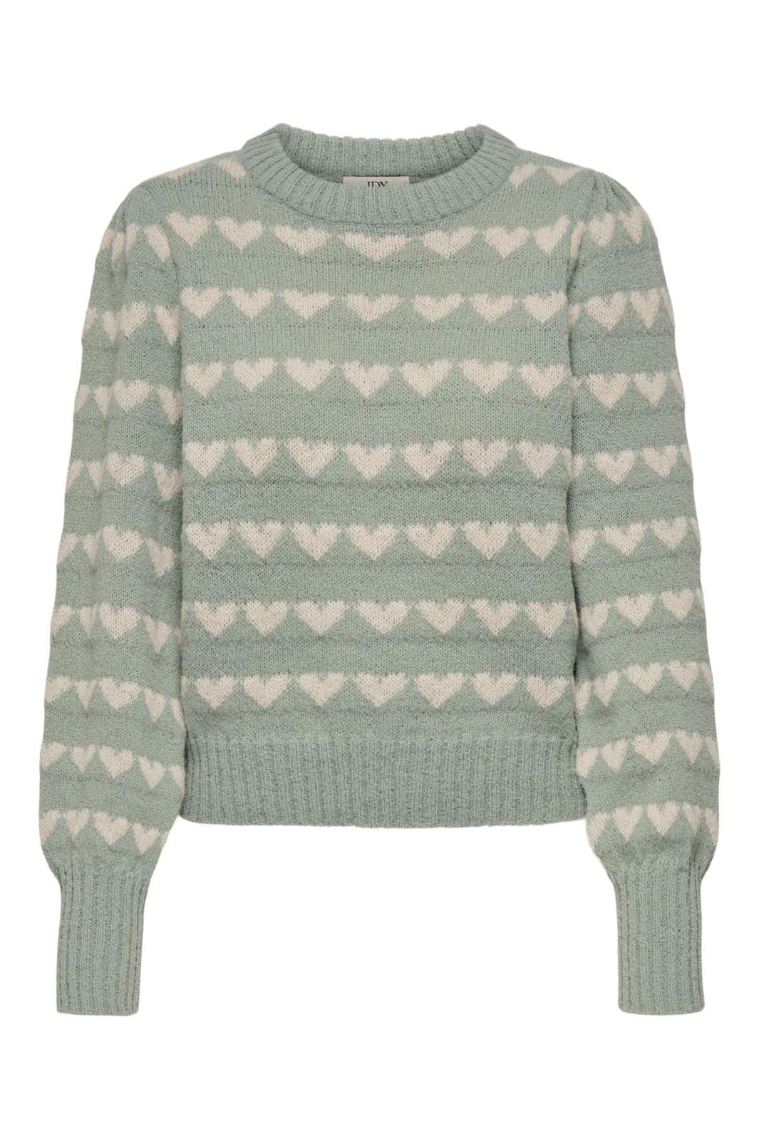 Jdy - Jdysigrid Life L/S On Puff Pull Knt - 4622908 Iceberg Green W. Cement Hearts