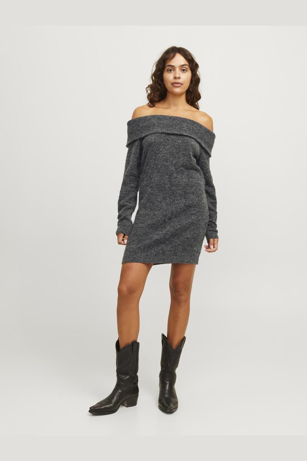 Jjxx - Jxevi Off Shoulder Dress Knit 12264128 - 4741724 - Dark Grey Melange